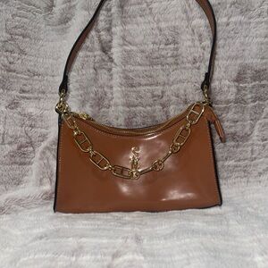 Steve Madden Brown Leather Shoulder Bag with Gold Chain